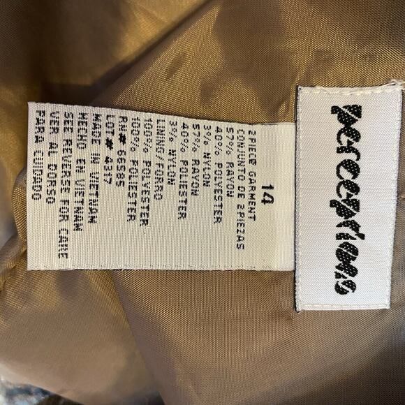 Vintage Perceptions Women 14 Formal Jack Beige Gold Floral Textured Rockabilly - Picture 4 of 8